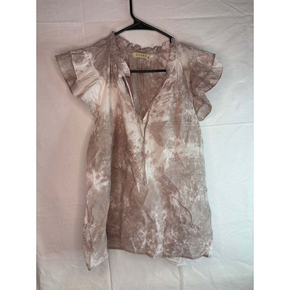 STARK Tie Dye‎ Ruffle Neck Quarter Zip Tunic Top Shirt Women's Size M